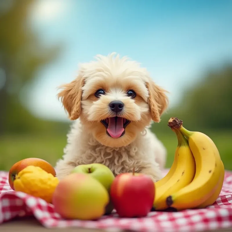 Plátano fresco junto a un perro descansando en casa