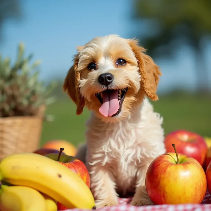 Perro recibiendo un trozo de plátano de la mano de su dueño