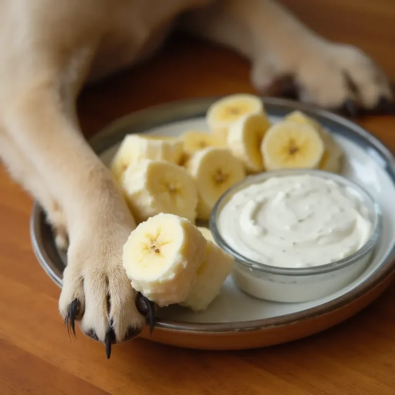 Snack saludable de plátano y yogur para perros