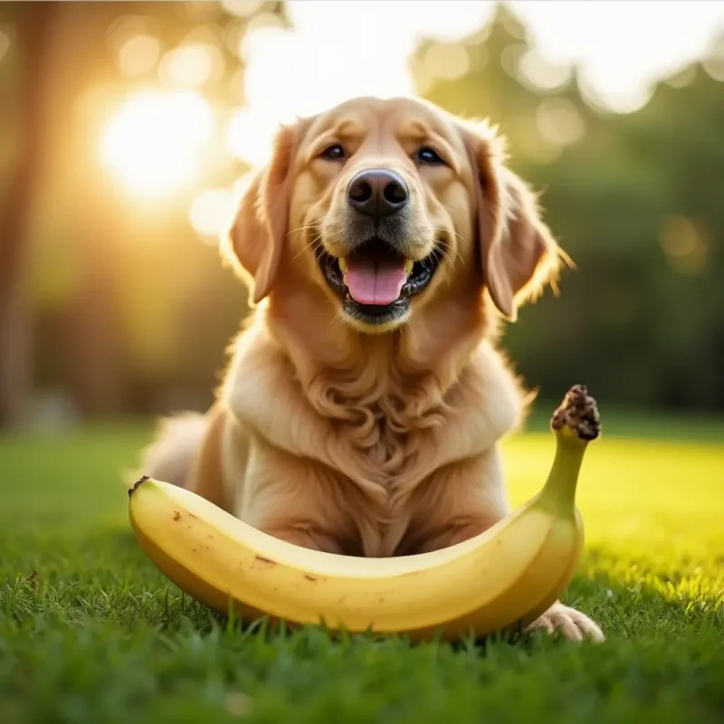 Dálmata sentado junto a un plátano pelado