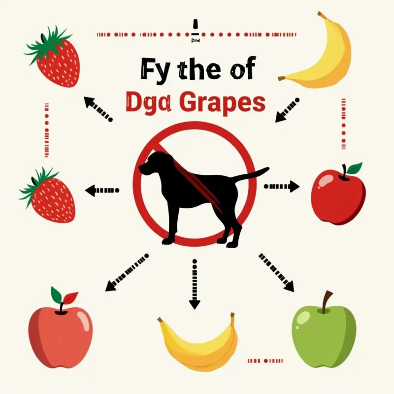 Infografía mostrando frutas seguras para perros como fresas, plátanos y manzanas.