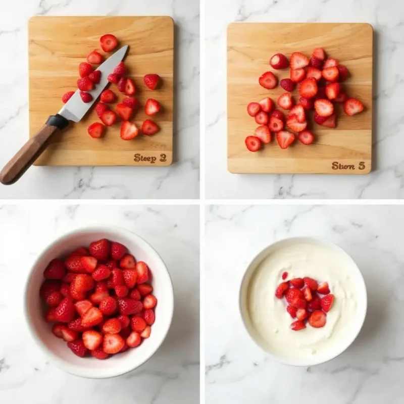 Preparación de un bocadillo de fresas y yogur para perros.