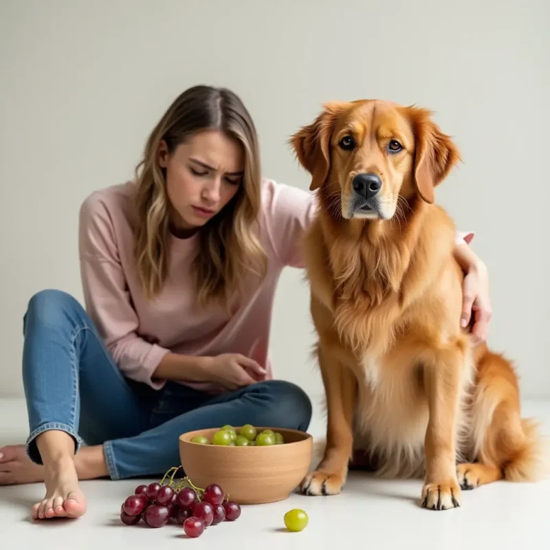 Señal de advertencia con un racimo de uvas y un símbolo de "prohibido" para perros.