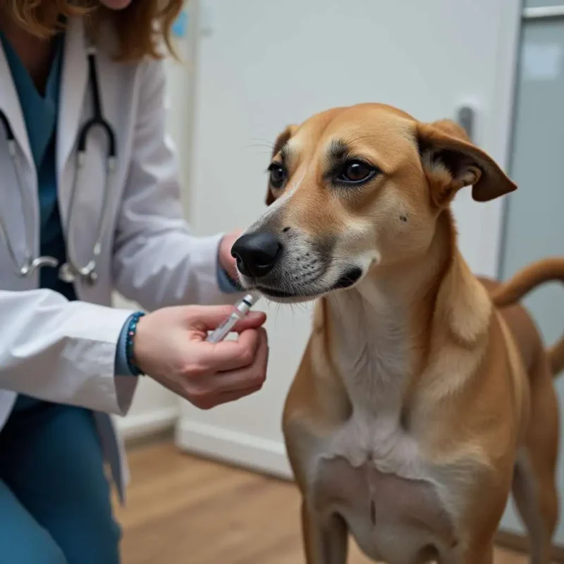 Veterinario vacunando a un perro para prevenir el moquillo.