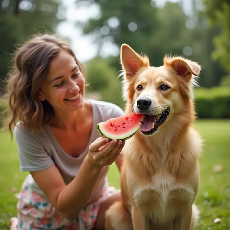 Momento especial en el que los perritos pueden comer sandía junto a su dueño.