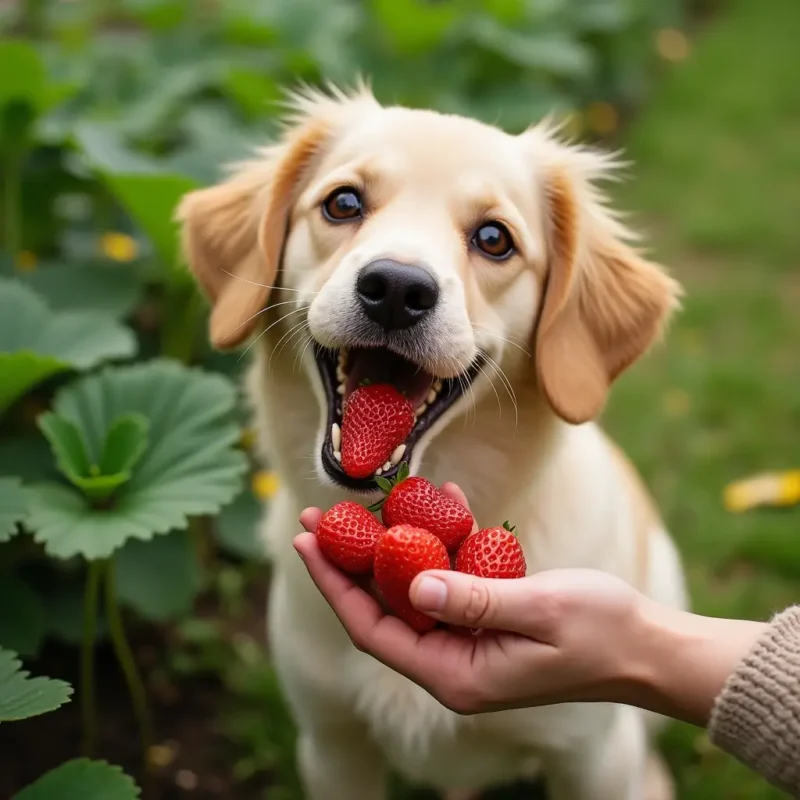 Perro disfrutando de golosinas congeladas de fresas al aire libre.