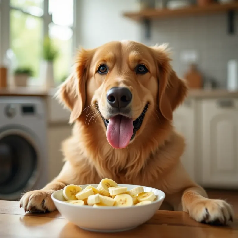 los perros pueden comer banana Perro comiendo una rebanada de banana