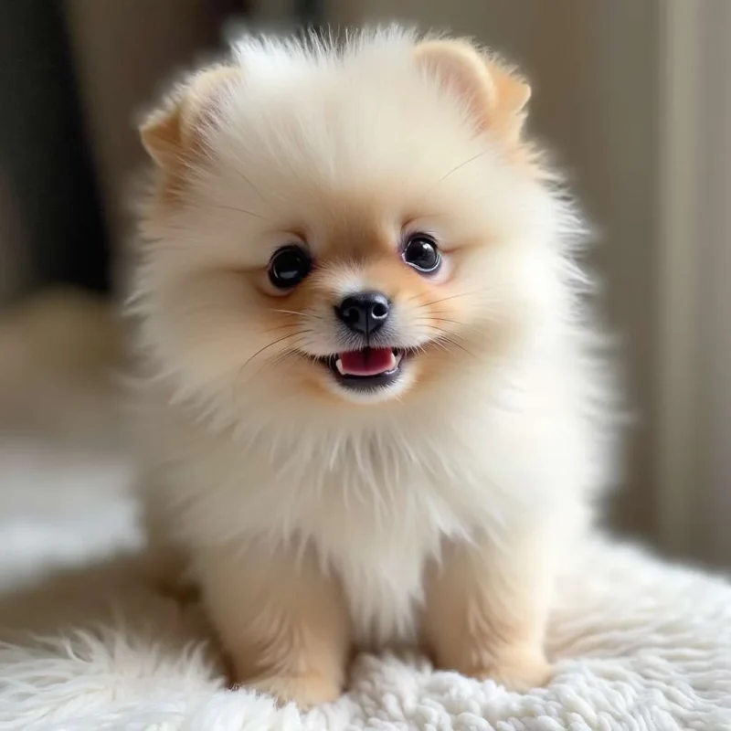Cachorro de Pomerania con su suave pelaje esponjoso.