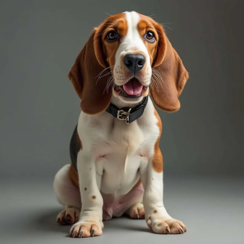 Perro Basset con collar, mostrando su personalidad única.