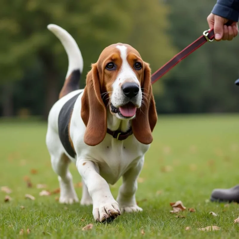 Perro Basset y un gato conviviendo pacíficamente.