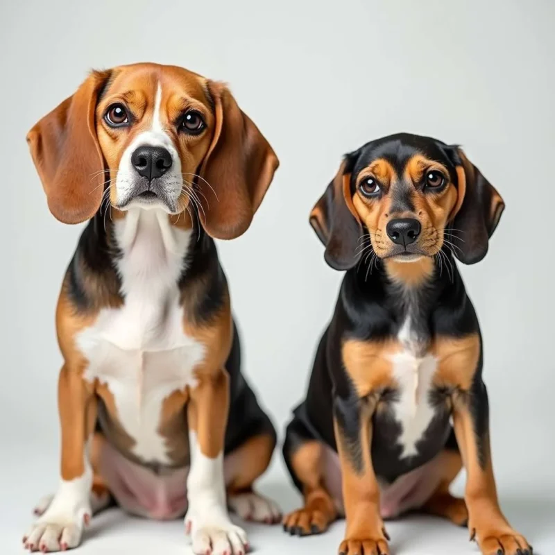 Beagle americano y Beagle inglés comparados lado a lado.