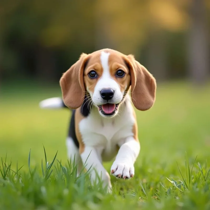 Cachorro de Beagle jugando en el parque.