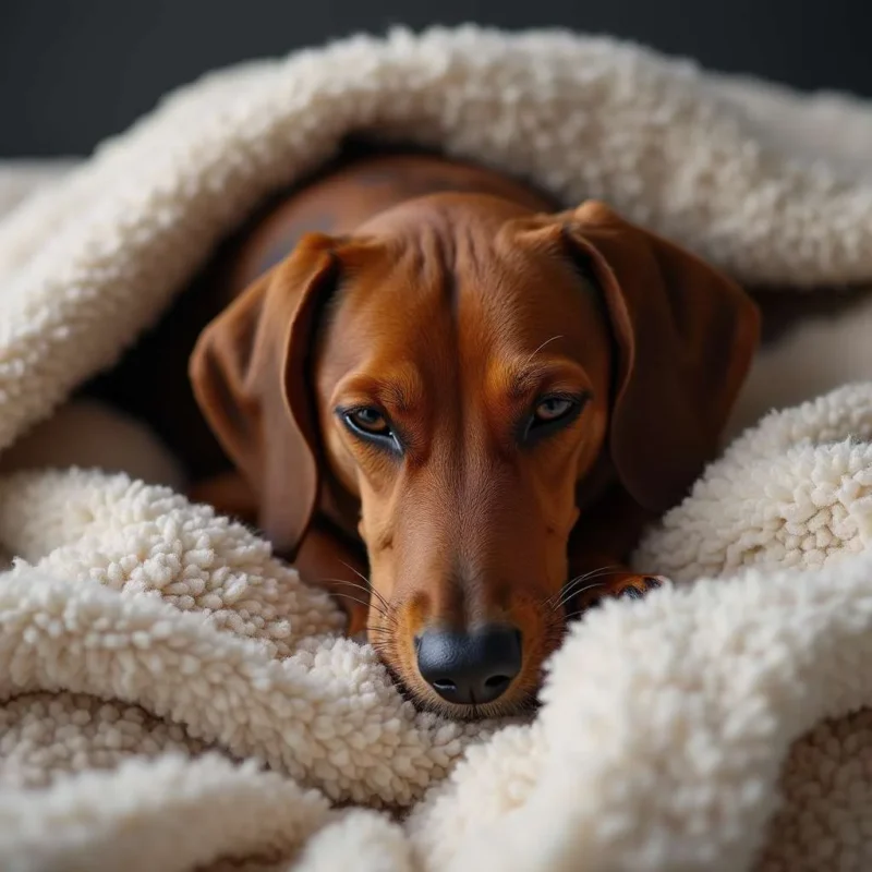 Dachshund descansando en su cama