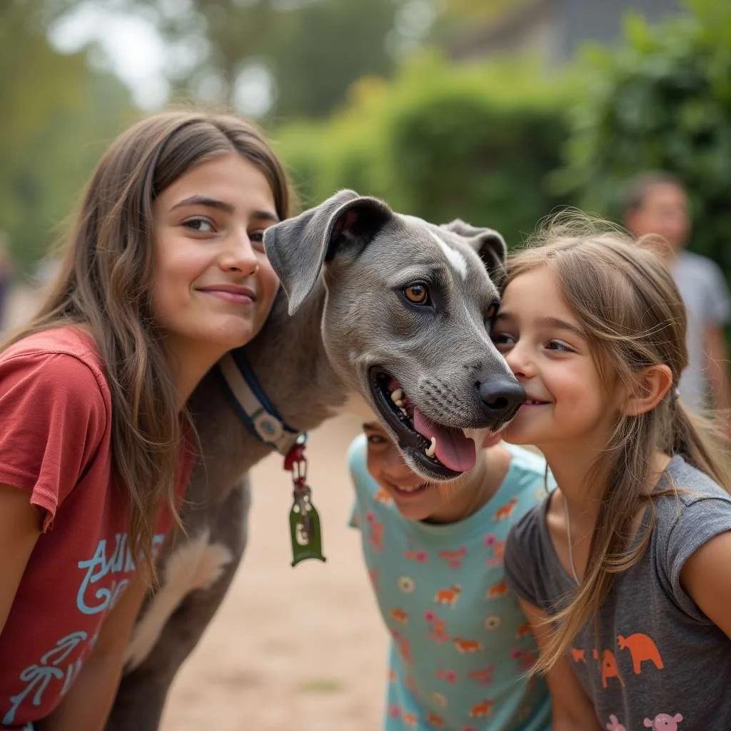 Galgo Italiano jugando con niños