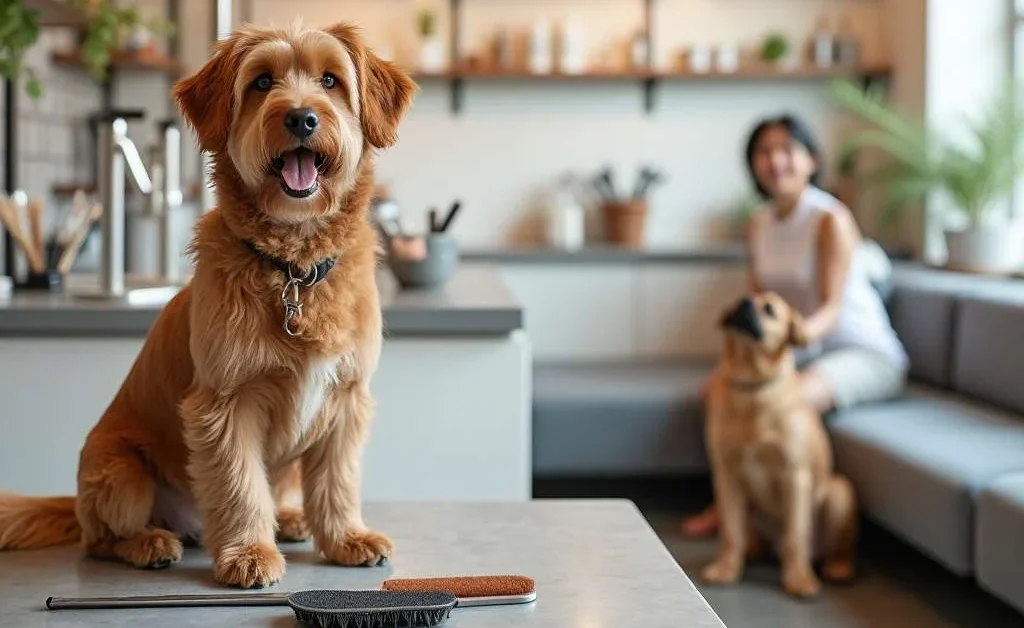 Interior de un moderno salón de peluquería canina.