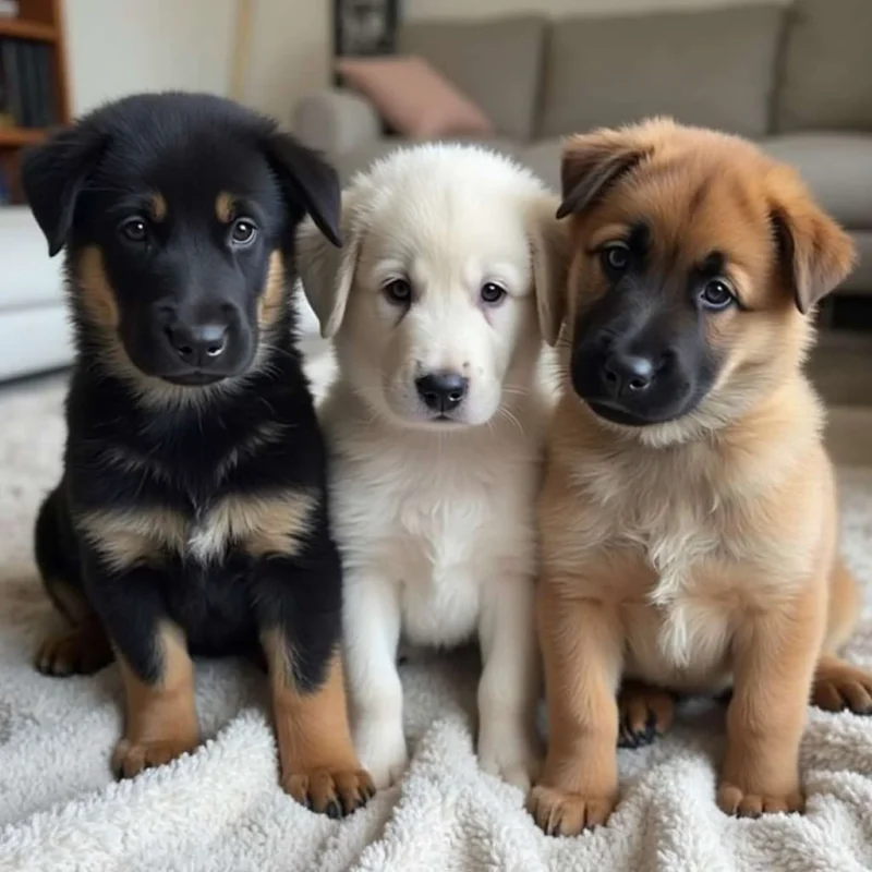  Variedades de color del Pastor Belga Cachorro: negro, blanco y beige.