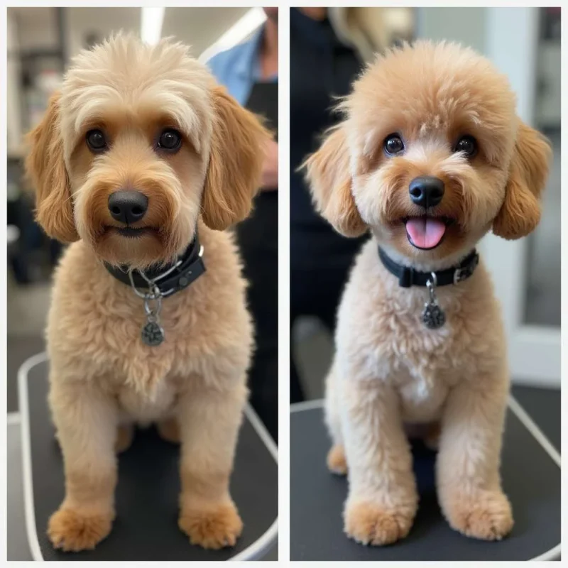 Perro antes y después de una sesión de peluquería canina.