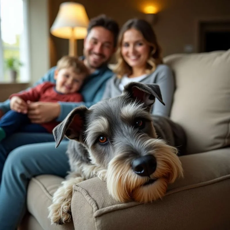 Schnauzer mediano descansando en un sofá